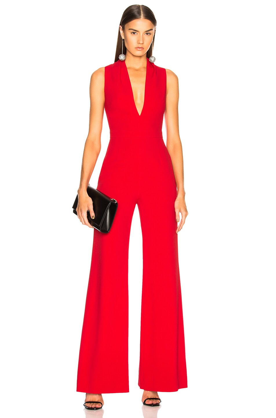 Image 1 of Brandon Maxwell Rolled Collar Jumpsuit in Red