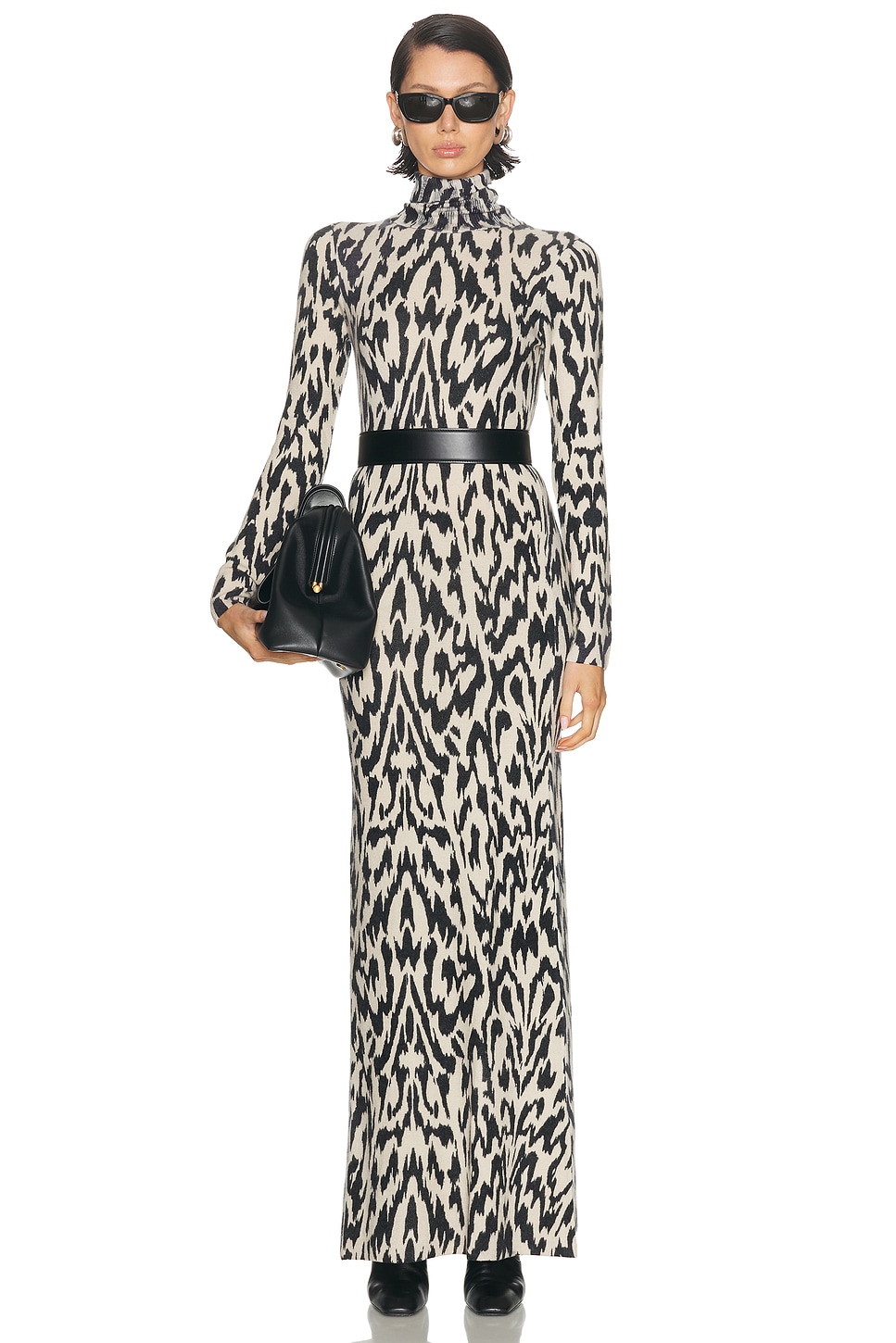 Image 1 of Brandon Maxwell Camille Turtleneck Dress in Abstract Leopard