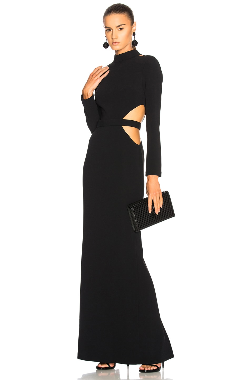 Image 1 of Brandon Maxwell Long Sleeve Cut Out Gown in Black