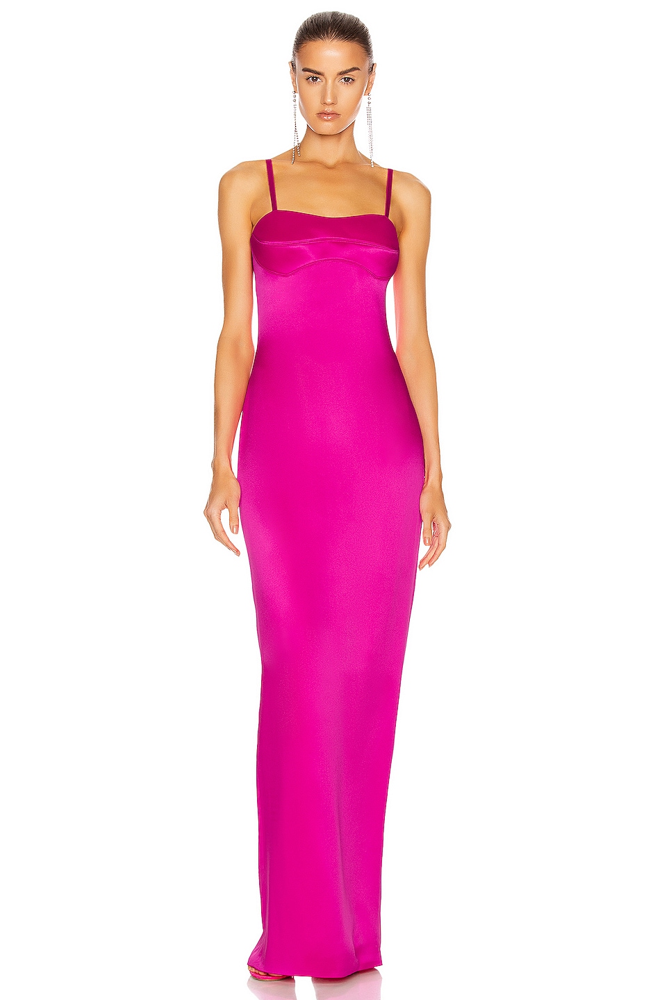 Image 1 of Brandon Maxwell Satin Bustier Column Gown in Electric Pink
