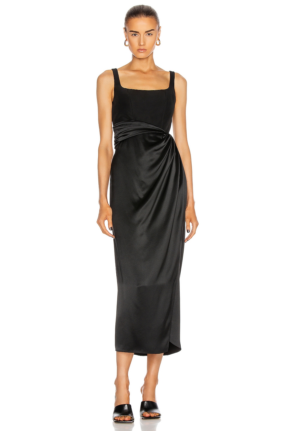 Brandon Maxwell Satin Bustier Cocktail Dress With Wrap Skirt in Black ...