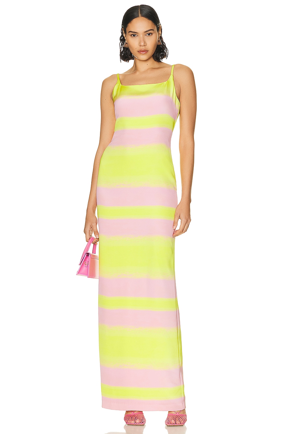 Image 1 of Brandon Maxwell Backless Slip Gown in Evening Primrose & Lilac Stripes