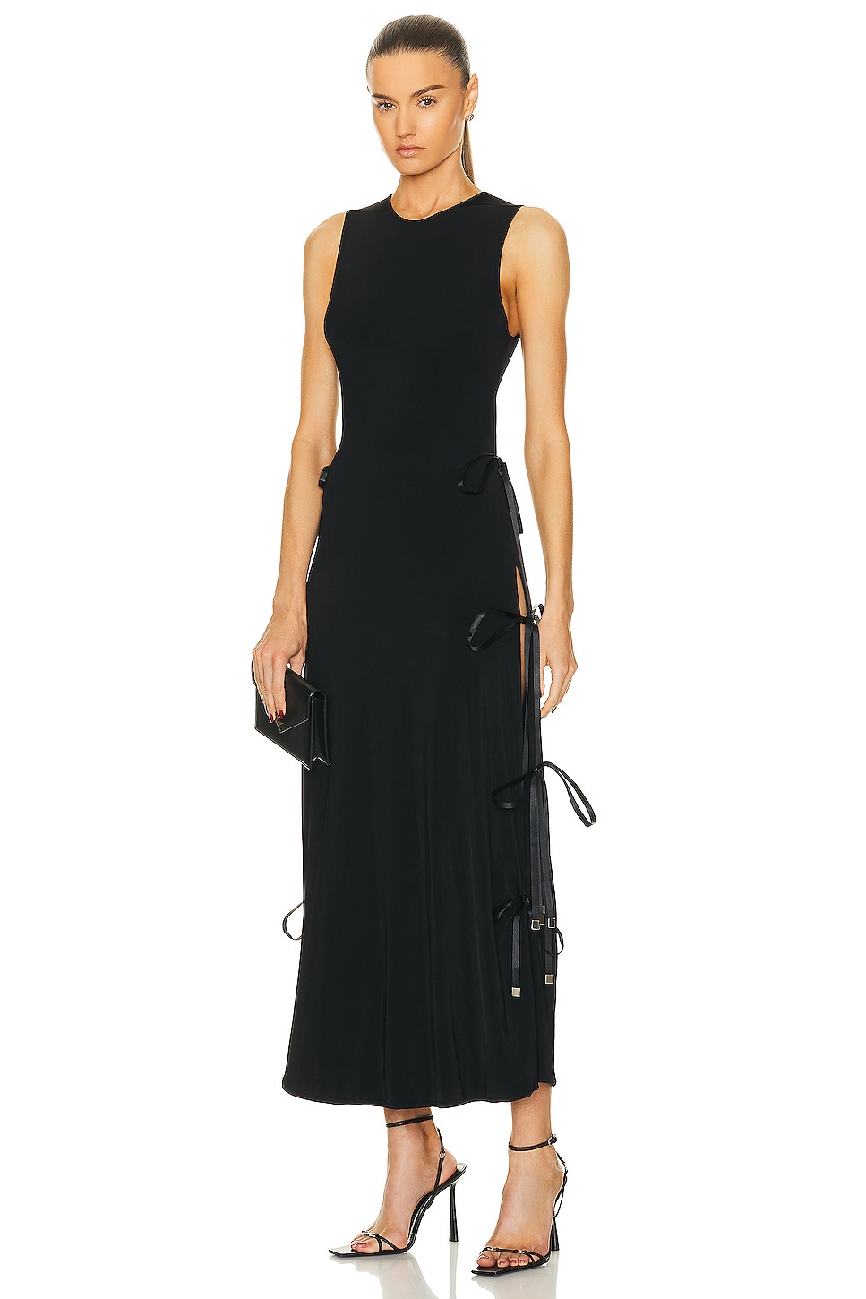 Image 1 of Brandon Maxwell A Line High Neck Side Tie Dress in Black