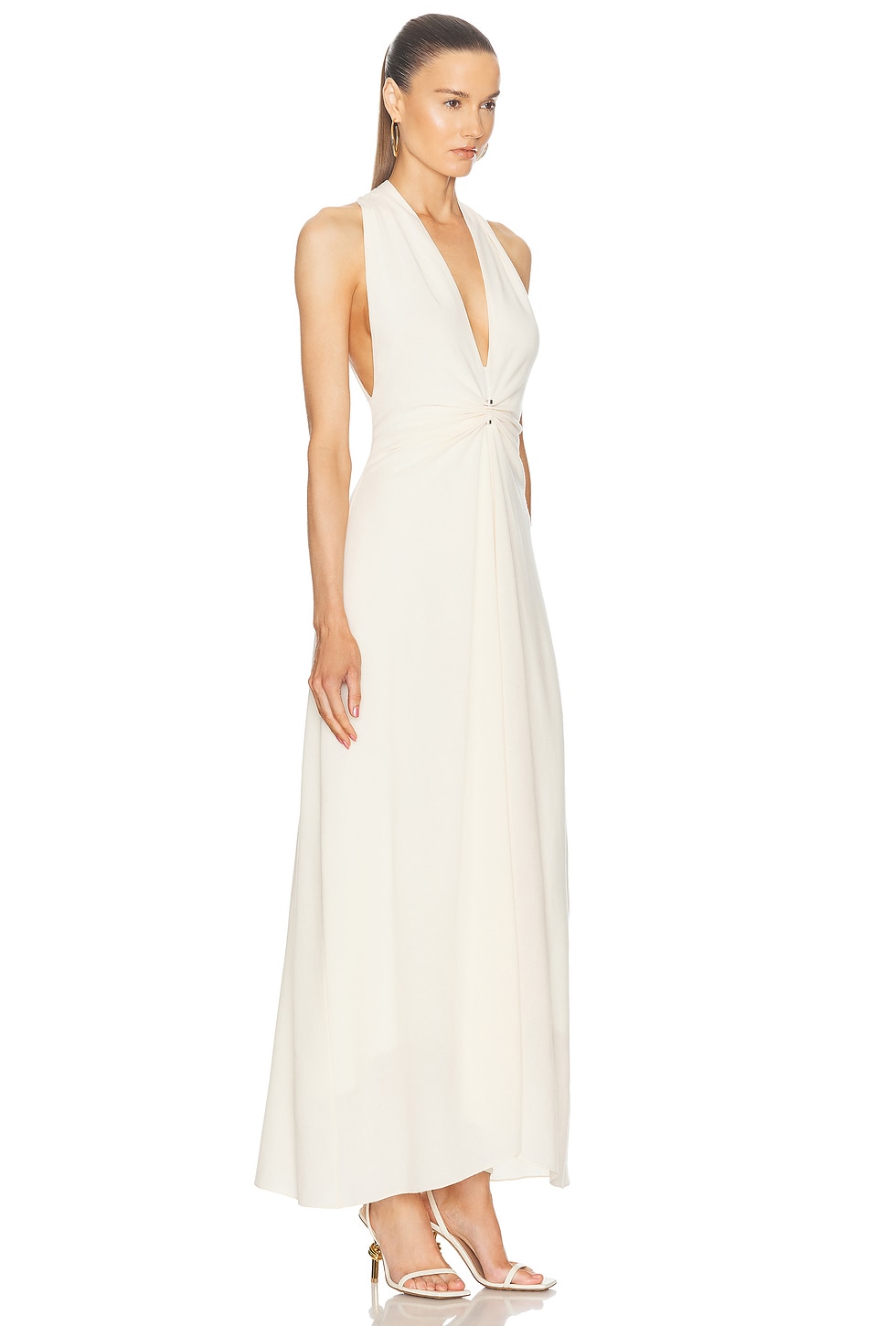 Shop Brandon Maxwell Banks Deep V Dress In Ivory