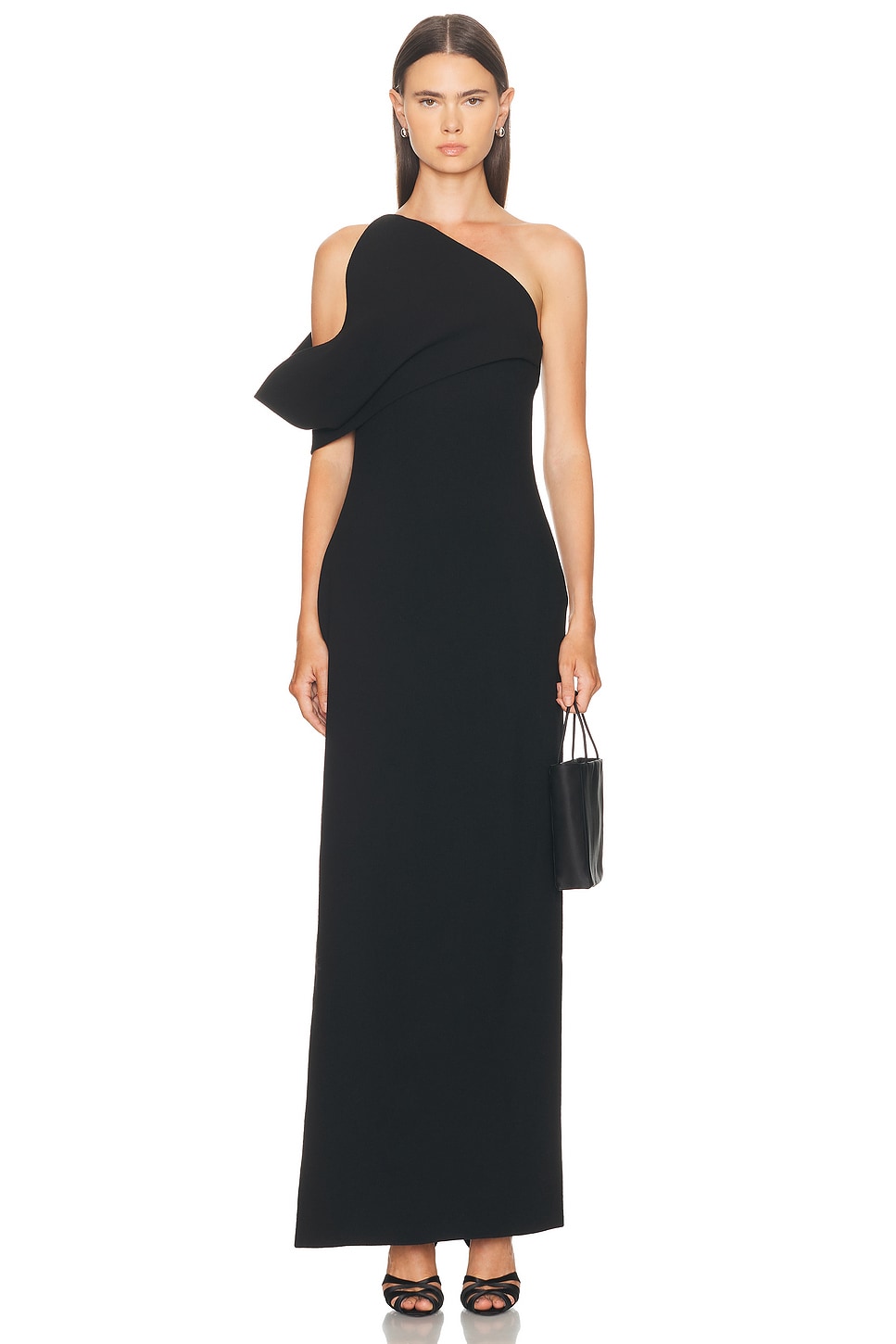 Brandon Maxwell The Romee Draped One-shoulder Column Gown In Black