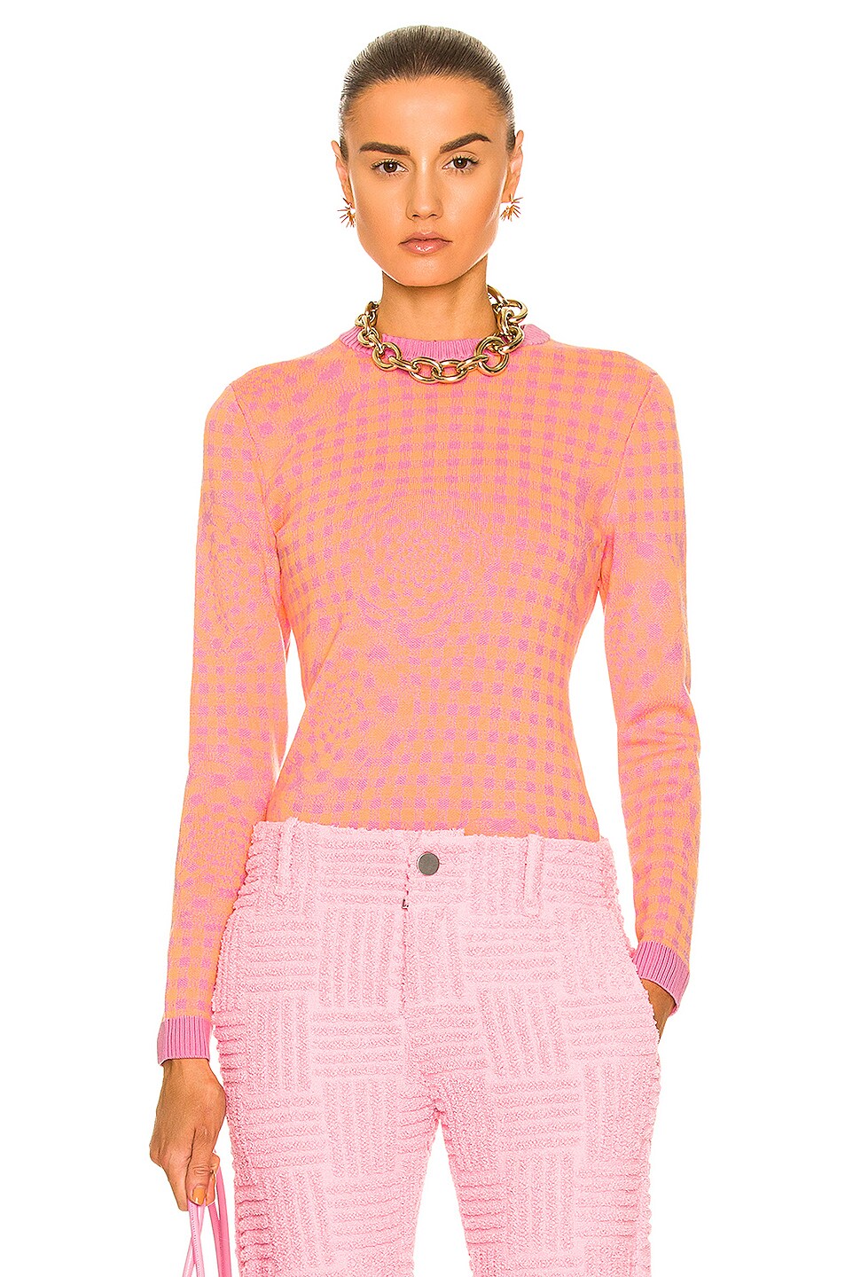 Image 1 of Brandon Maxwell The Crew Sweater in Pink & Mango Floral