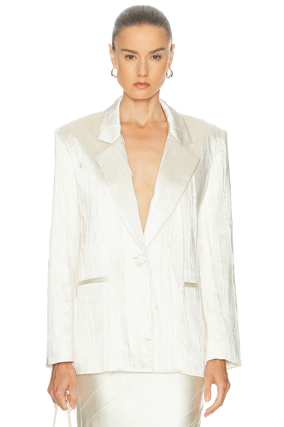 Brandon Maxwell Nell Crushed Stain Blazer In White
