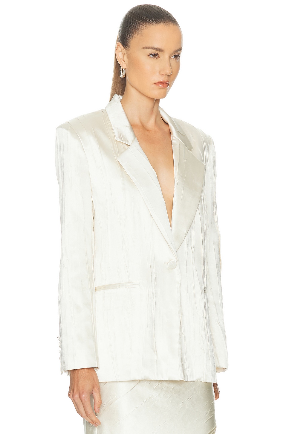 Brandon Maxwell Nell Crushed Stain Blazer In White