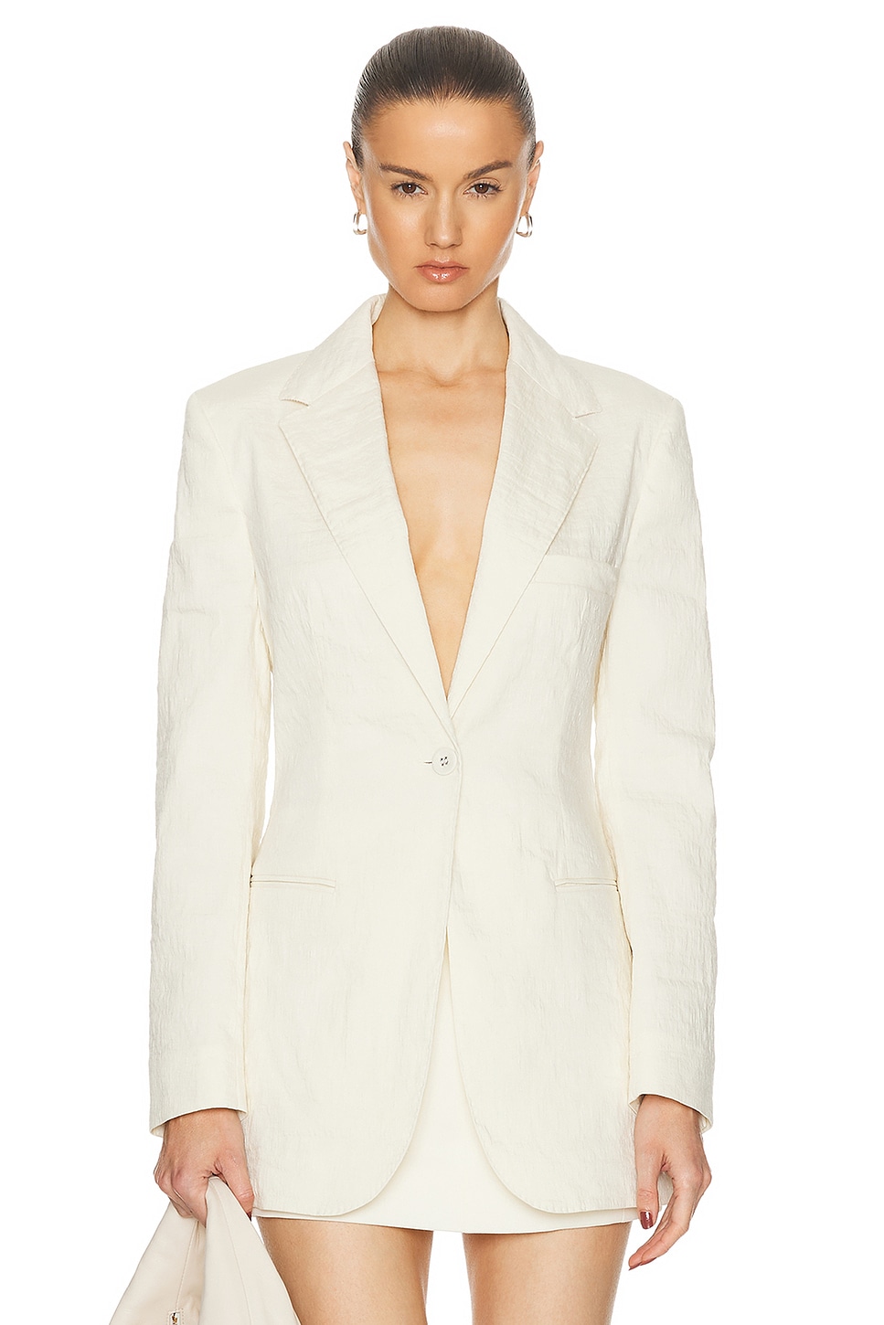 Image 1 of Brandon Maxwell The Jemma Notched Lapel Jacket With Fitted Waist in Greige