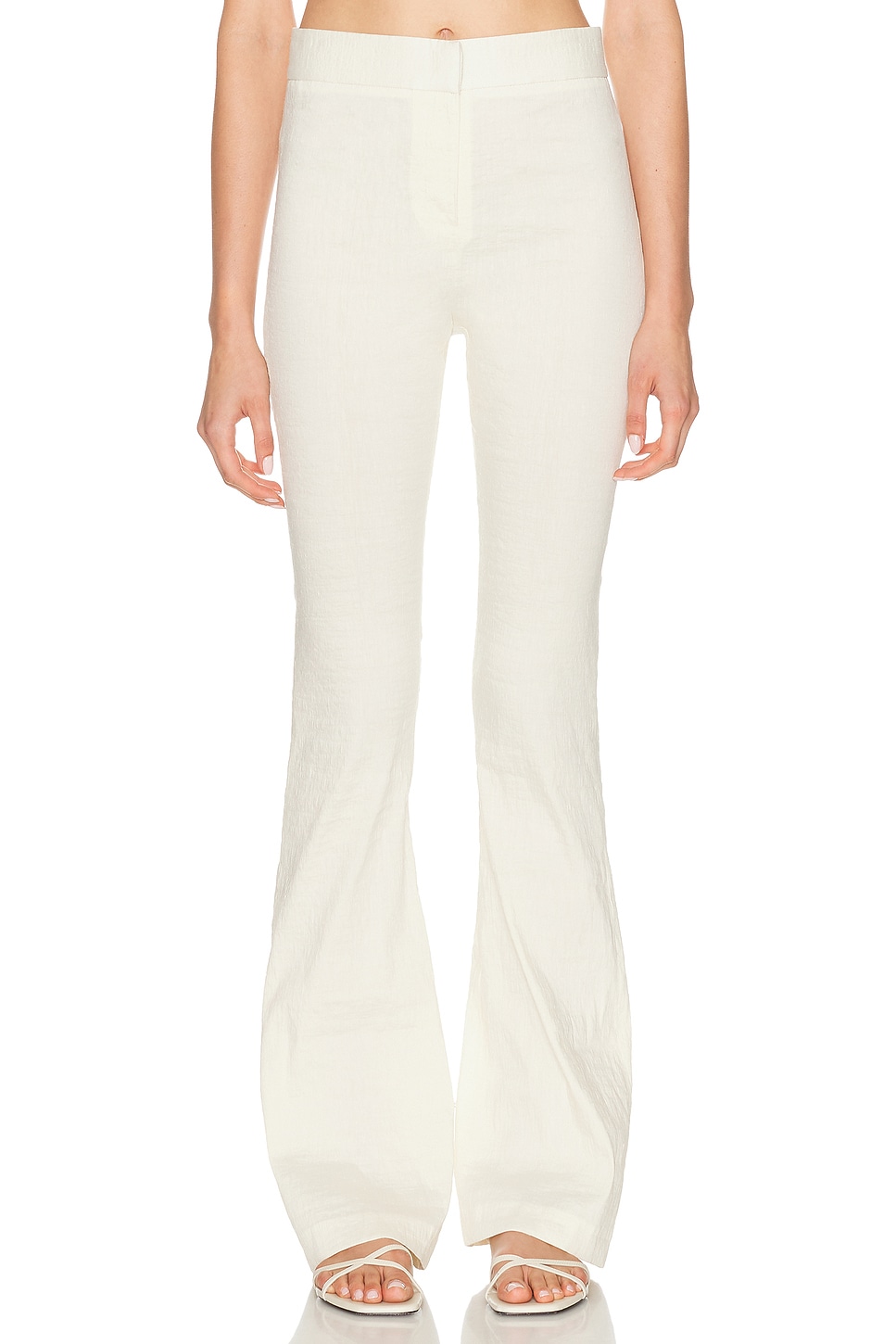 Image 1 of Brandon Maxwell The Fae Stretch Mid-rise Pant W/ Flared Hem in Greige