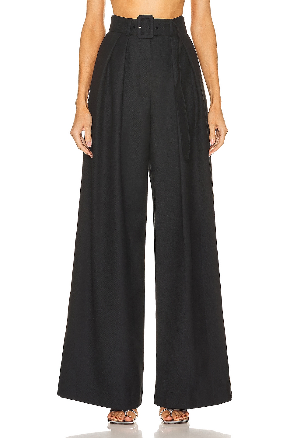 Image 1 of Brandon Maxwell High Waisted Pleated Belted Trouser in Black