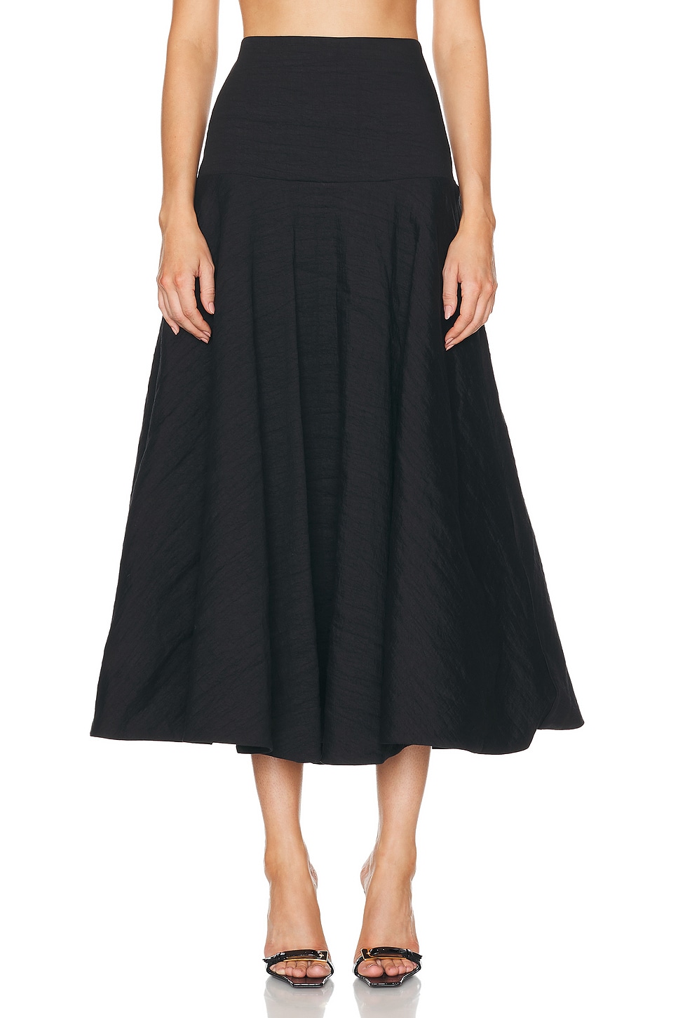 Image 1 of Brandon Maxwell The Ember Skirt W/ Drop Waist Yoke & Full Skirt in Black
