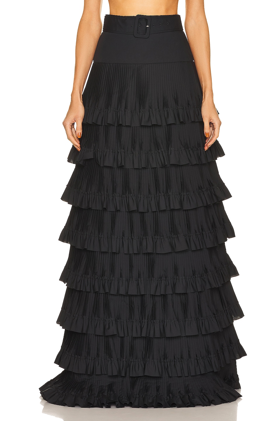Image 1 of Brandon Maxwell Pleated Ruffle A-Line Skirt in Black