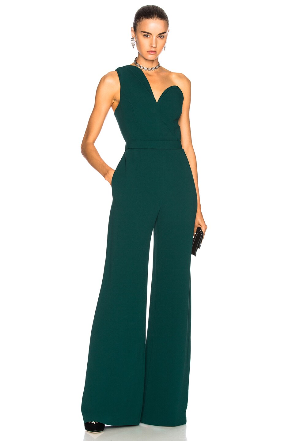Image 1 of Brandon Maxwell One Shoulder Jumpsuit in Forest