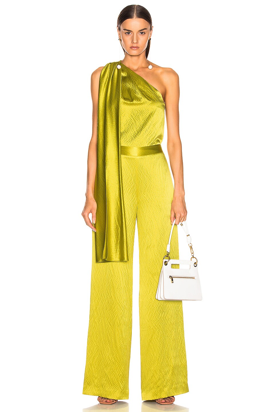 Image 1 of Brandon Maxwell One Shoulder Top in Chartreuse