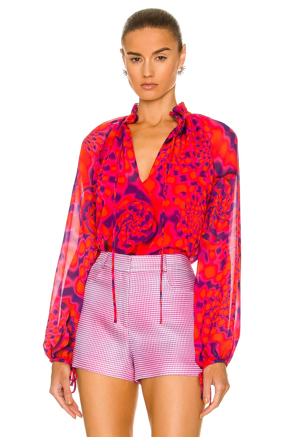 Image 1 of Brandon Maxwell The Mika Top in Red & Purple Psychedelic Flo