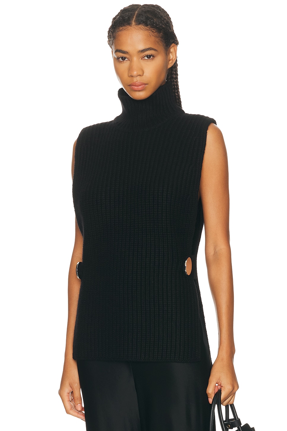 Image 1 of Brandon Maxwell Grayson Ribbed Gilet in Black