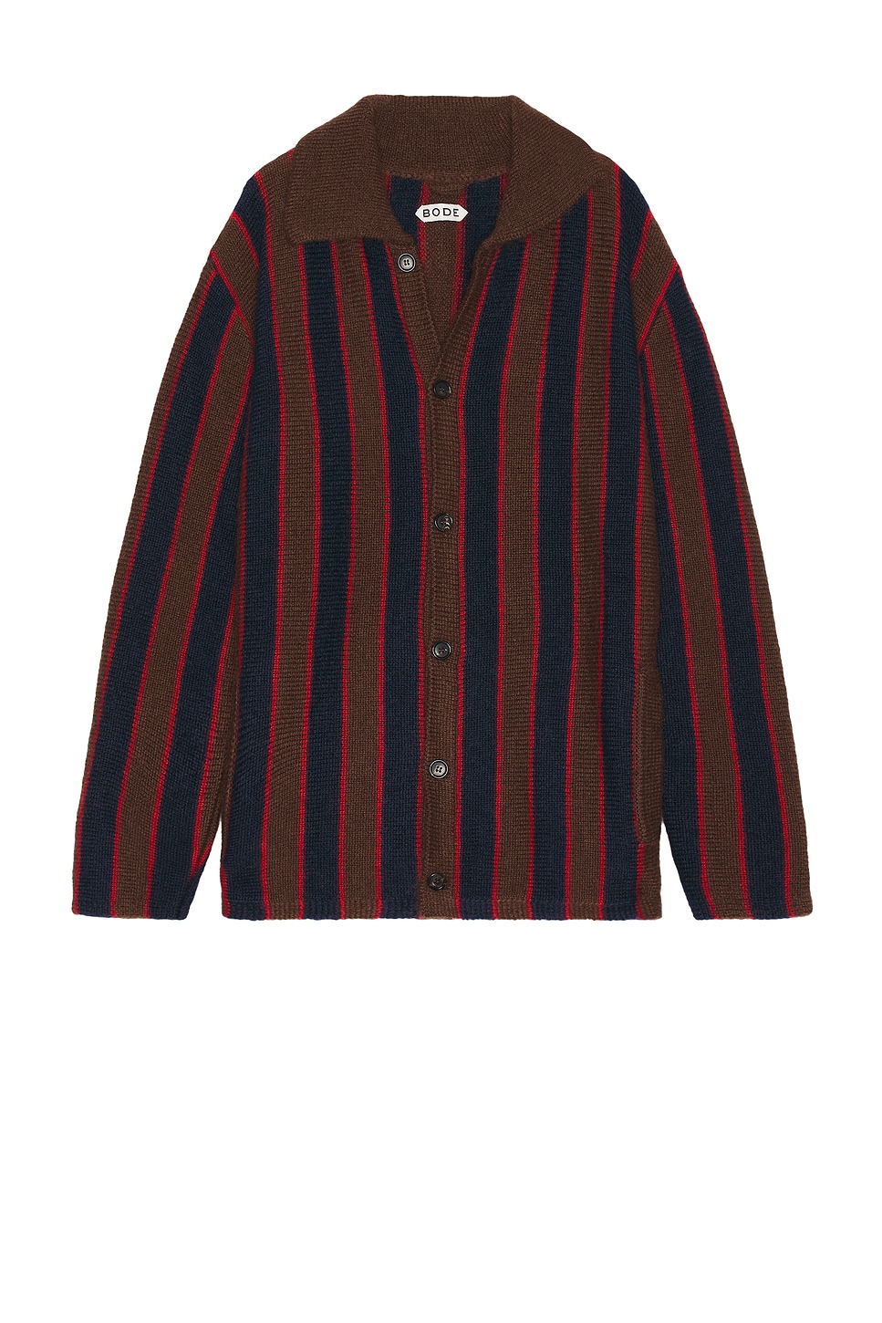 Shop Bode Mohair Stripe Cardigan In Navy & Brown