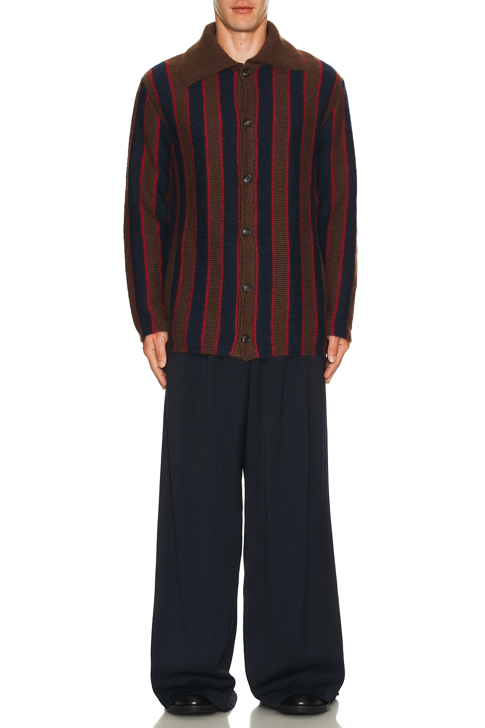Image 1 of BODE Mohair Stripe Cardigan in Navy & Brown