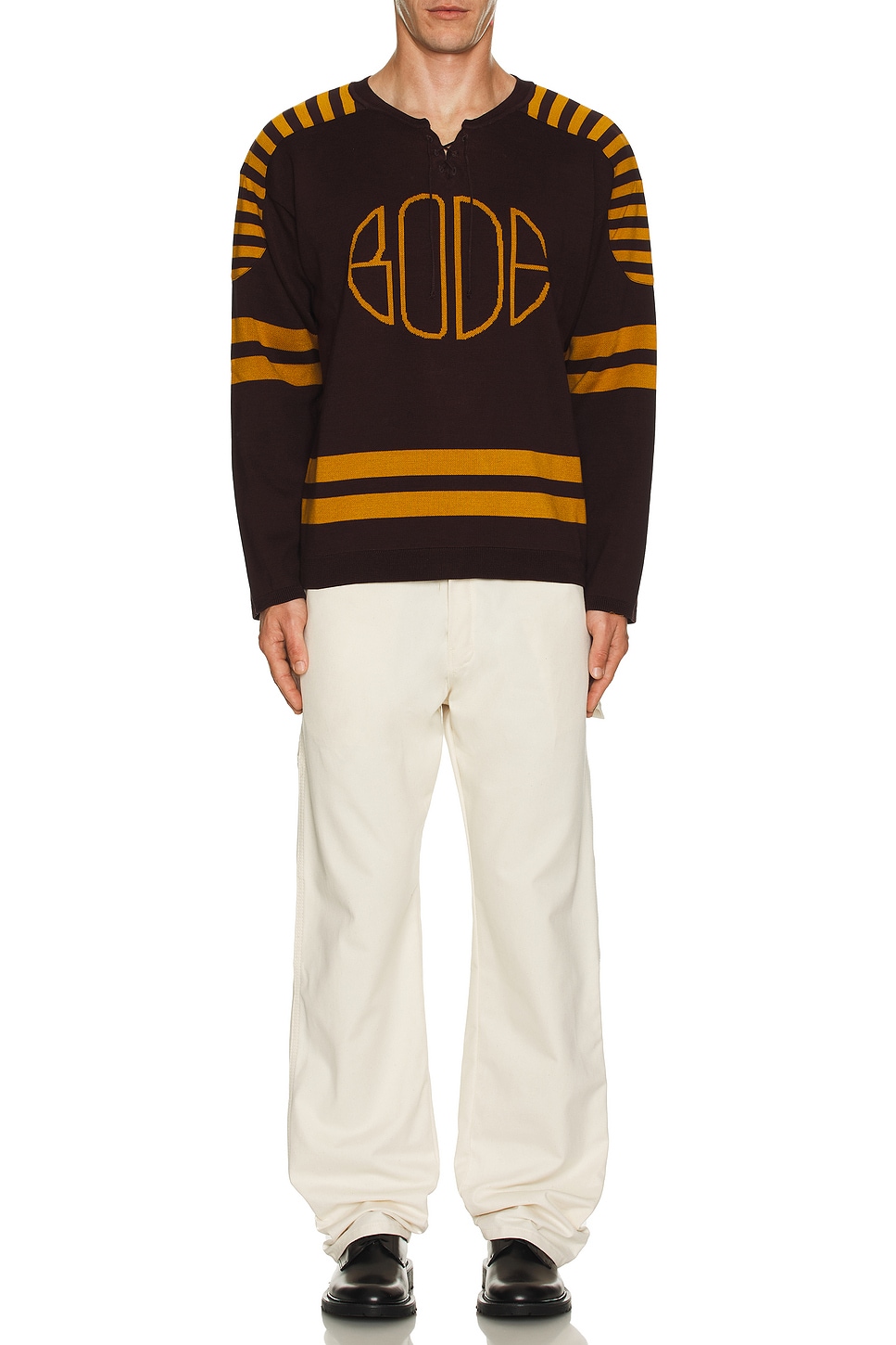 Image 1 of BODE Rink Sweater in Brown & Yellow