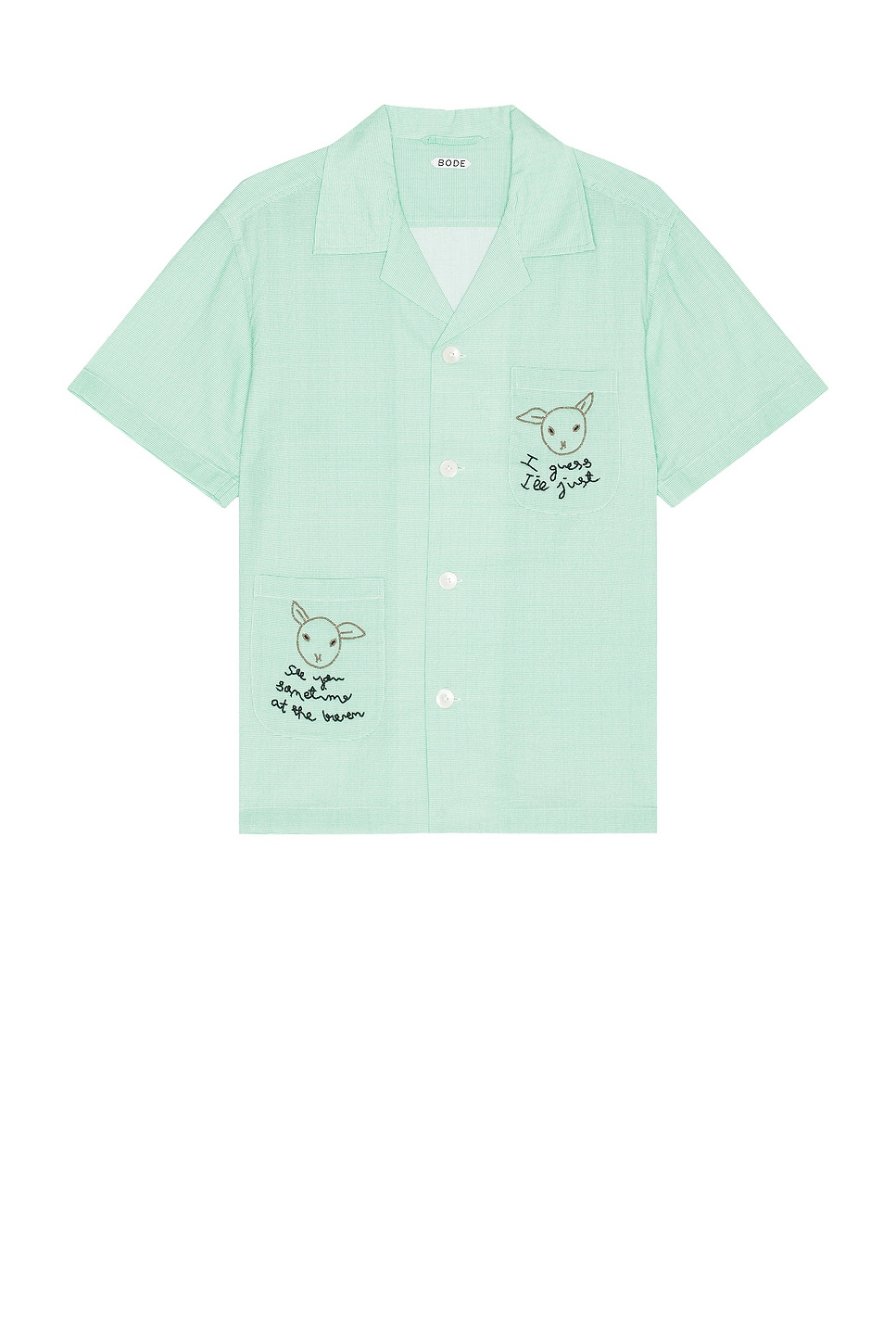 Image 1 of BODE See You At The Barn Short Sleeve Shirt in White Green