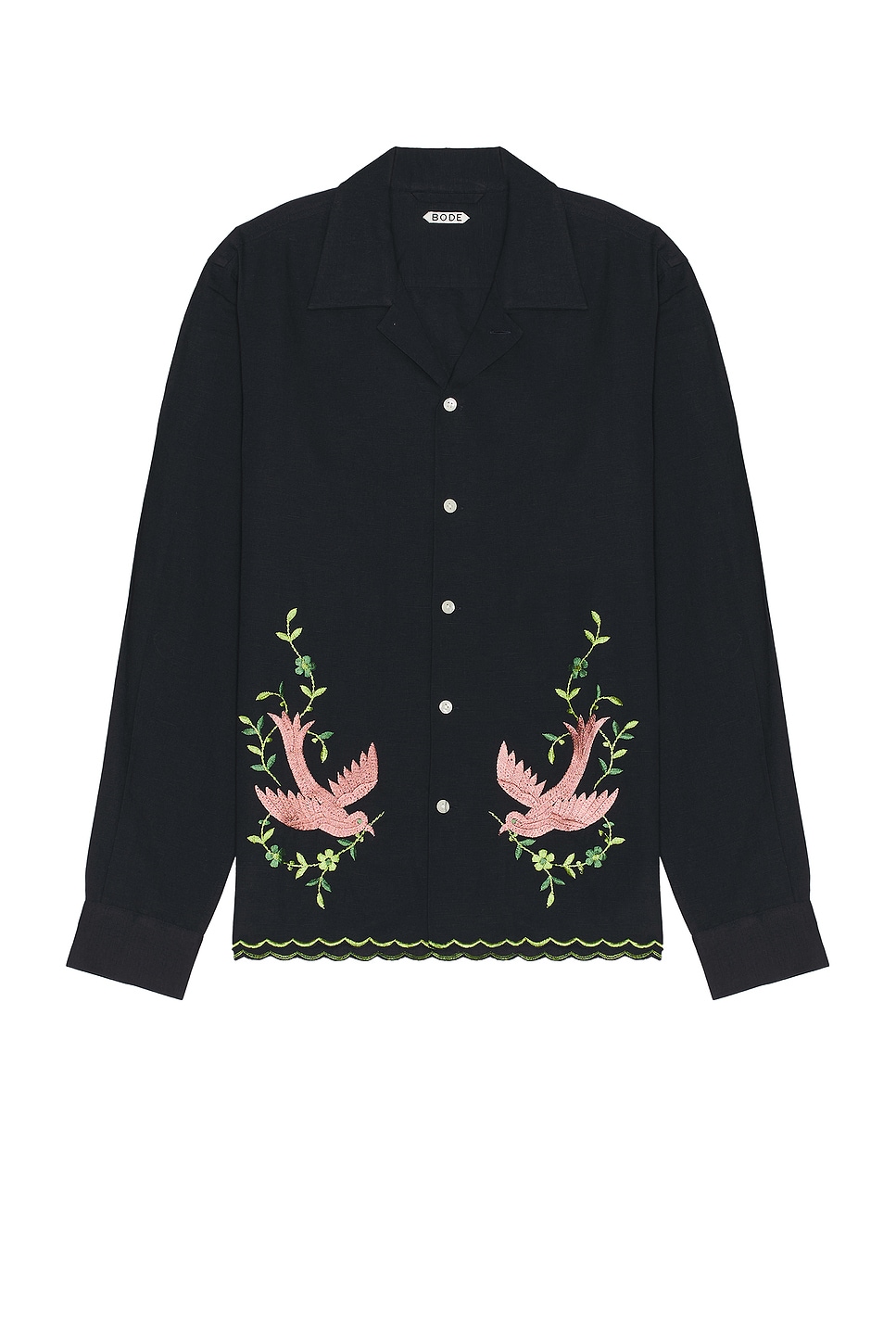 Shop Bode Rosefinch Long Sleeve Shirt In Black