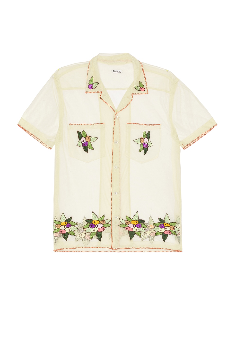 Image 1 of BODE Embroidered Suncherry Short Sleeve Shirt in White Multi