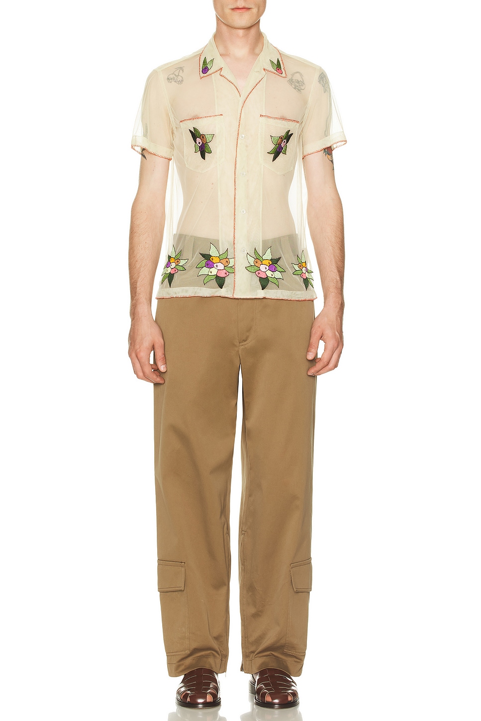 Image 1 of BODE Embroidered Suncherry Short Sleeve Shirt in White Multi
