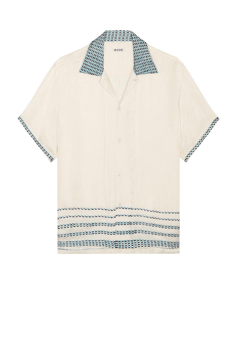 Image 1 of BODE Sellier Short Sleeve Shirt in Cream And Blue