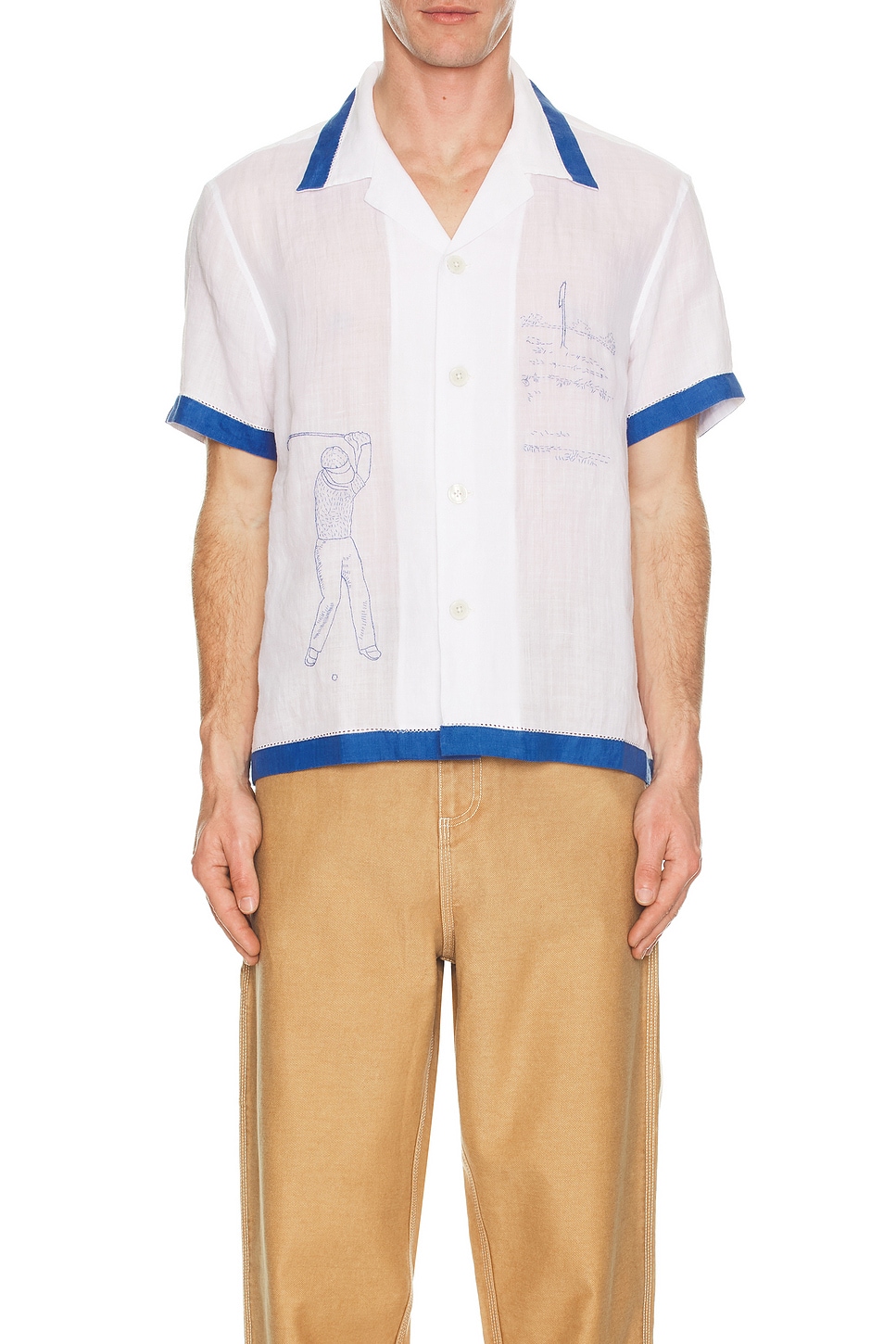 Image 4 of BODE Club Champion Short Sleeve Shirt in White & Blue