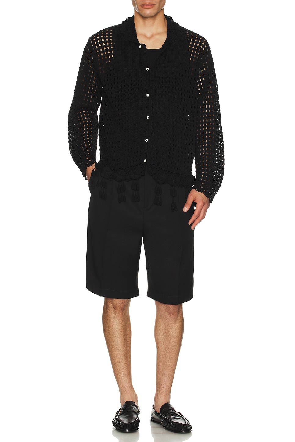 Image 1 of BODE Blossom Crochet Shirt in Black