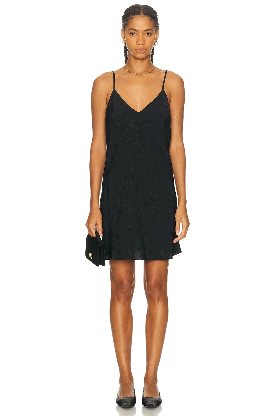 Image 1 of BODE Moonflower Jacquard Short Slip Dress in Black
