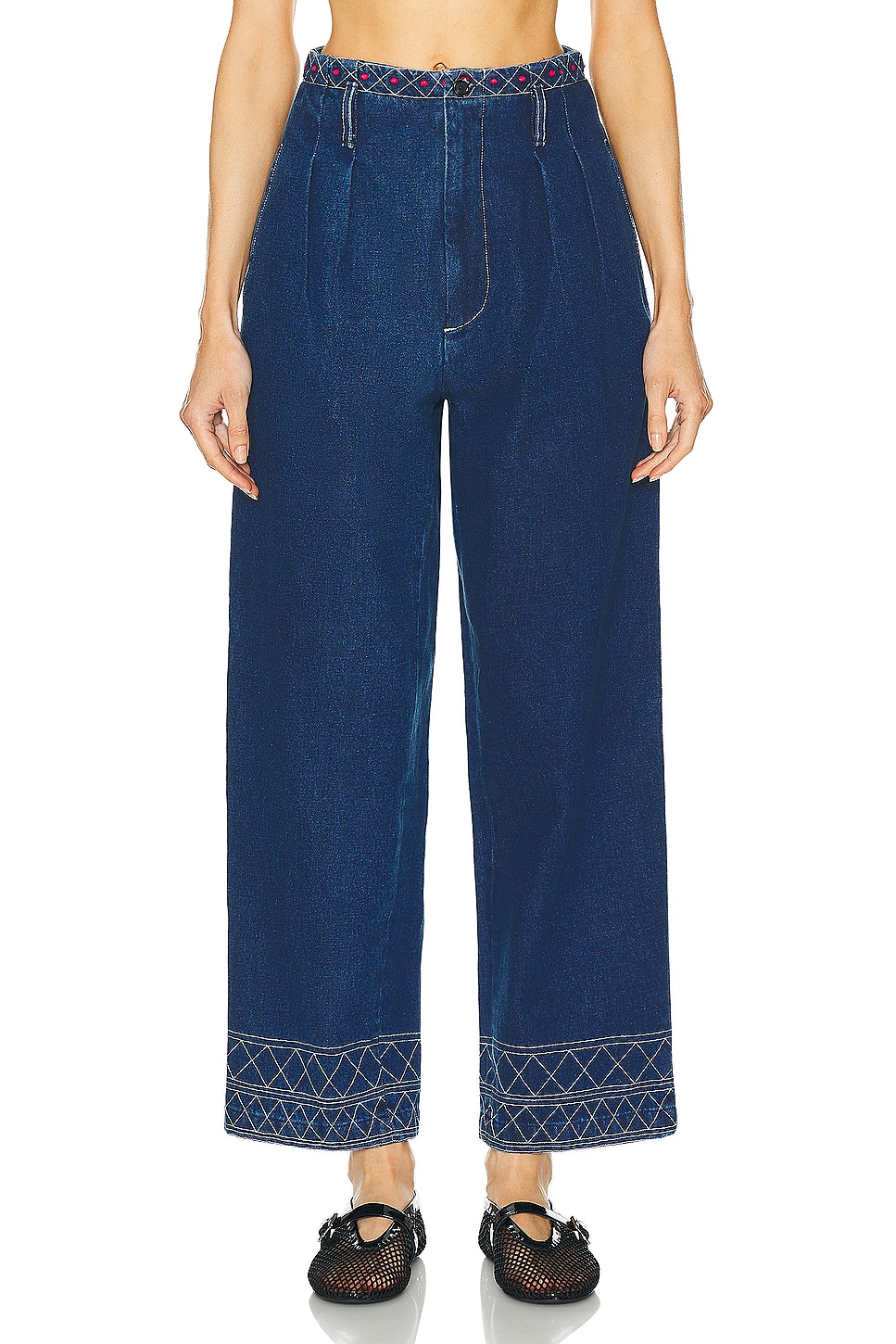 Image 1 of BODE Embroidered Murray Wide Leg in Indigo