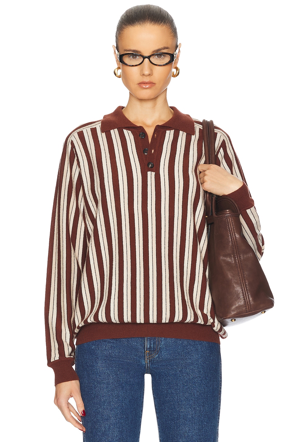 Shop Bode Hogan Stripe Polo Sweater In Brown Multi