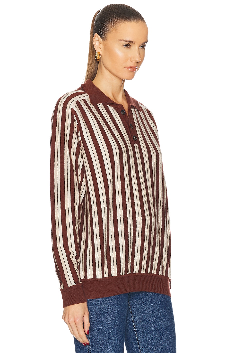 Shop Bode Hogan Stripe Polo Sweater In Brown Multi