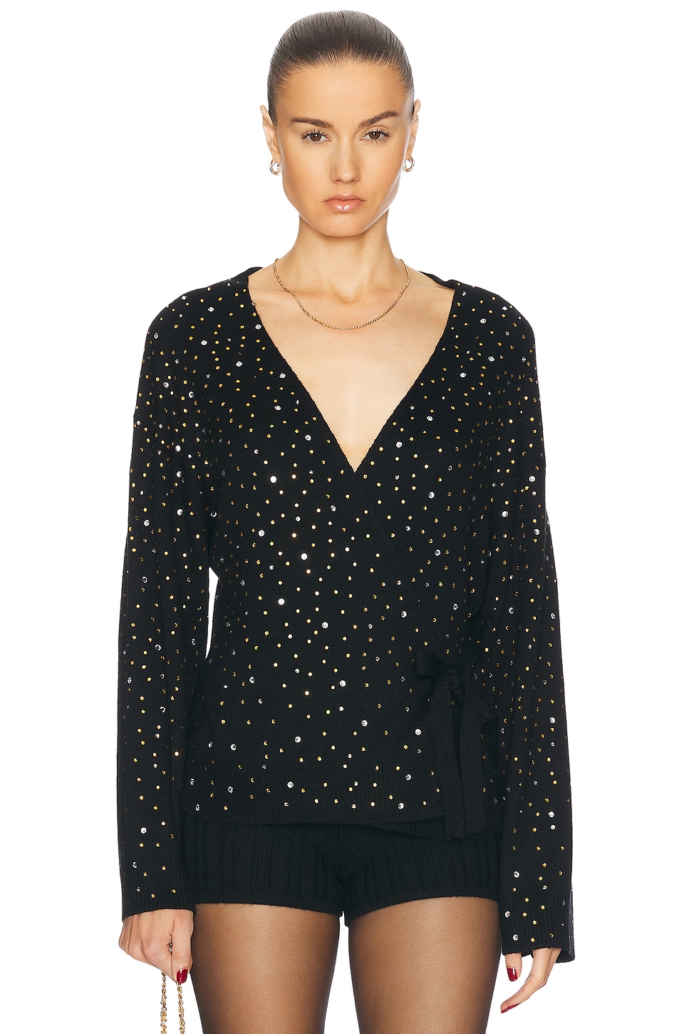 Shop Bode Embellished Oak Wrap Cardigan In Black