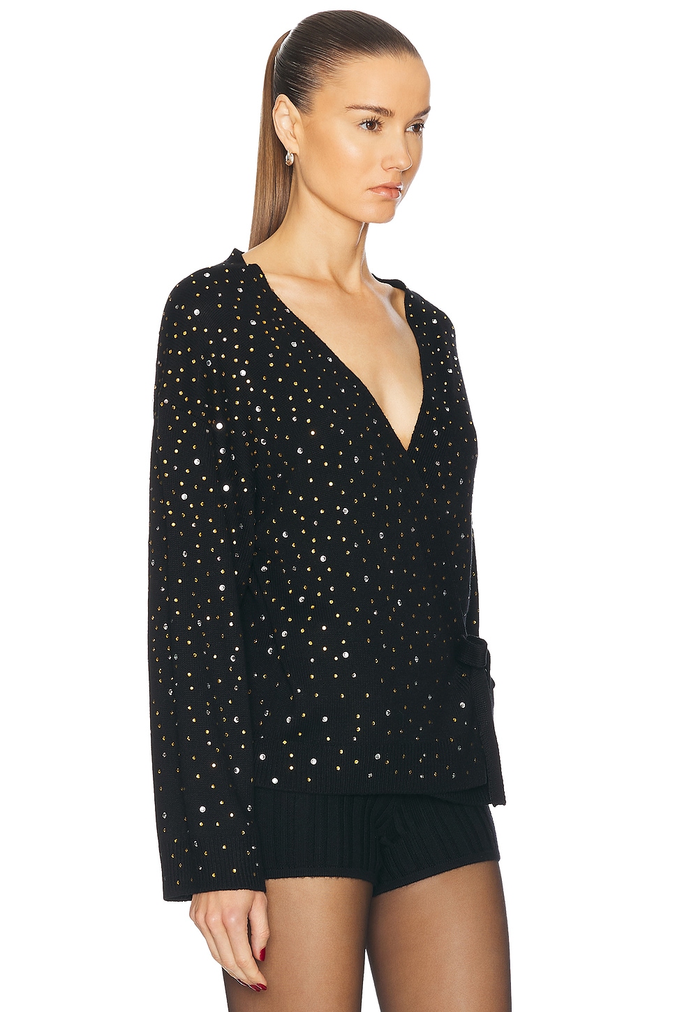 Shop Bode Embellished Oak Wrap Cardigan In Black