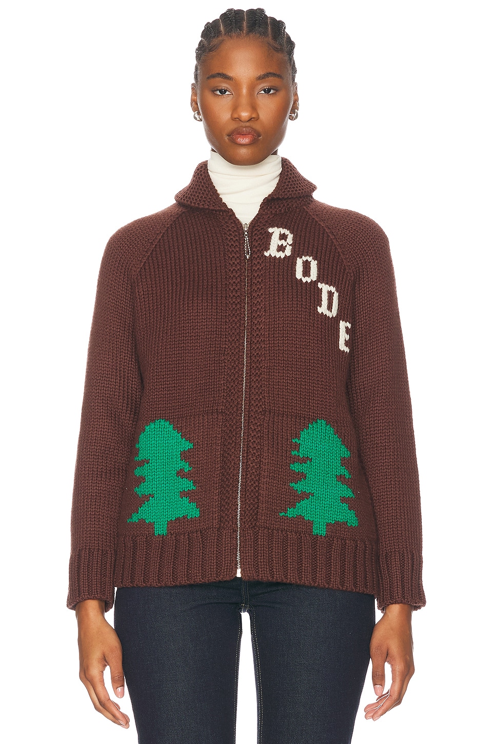 Image 1 of BODE Fir Shawl Collar Cardigan in Brown