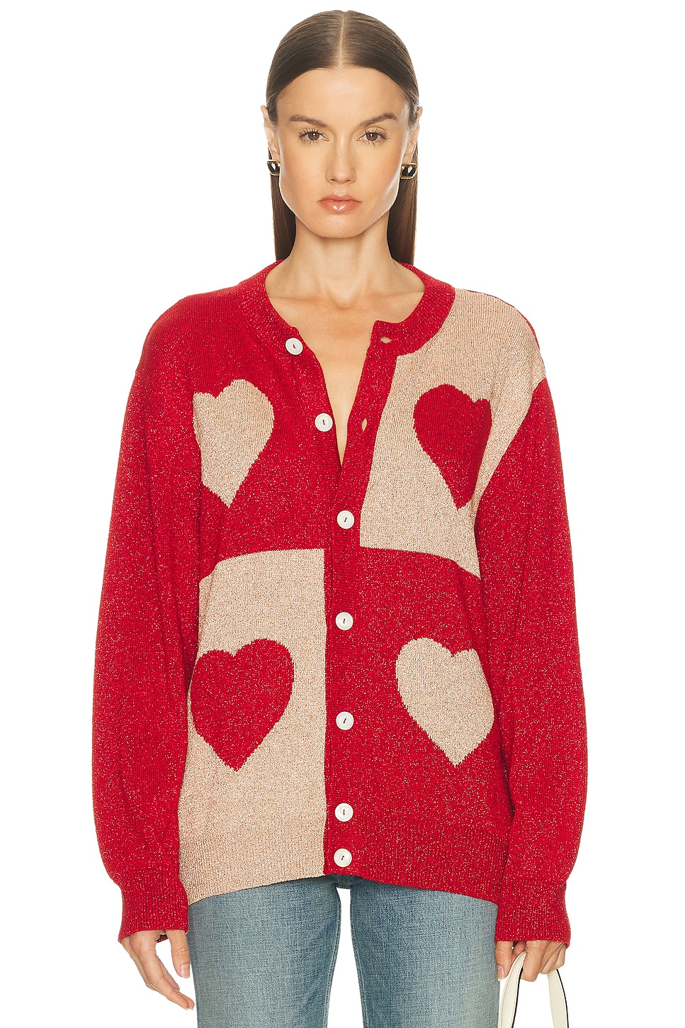 Image 1 of BODE Lame Hearts Cardigan in Red