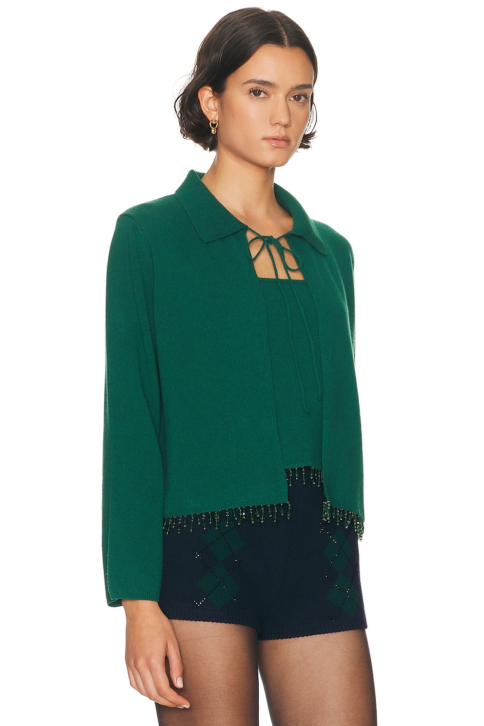 Bode Lodge Tie Droplet-beads Cardigan In Green