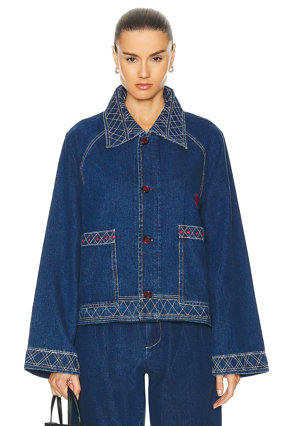 Image 1 of BODE Embroidered Denim Jacket in Indigo