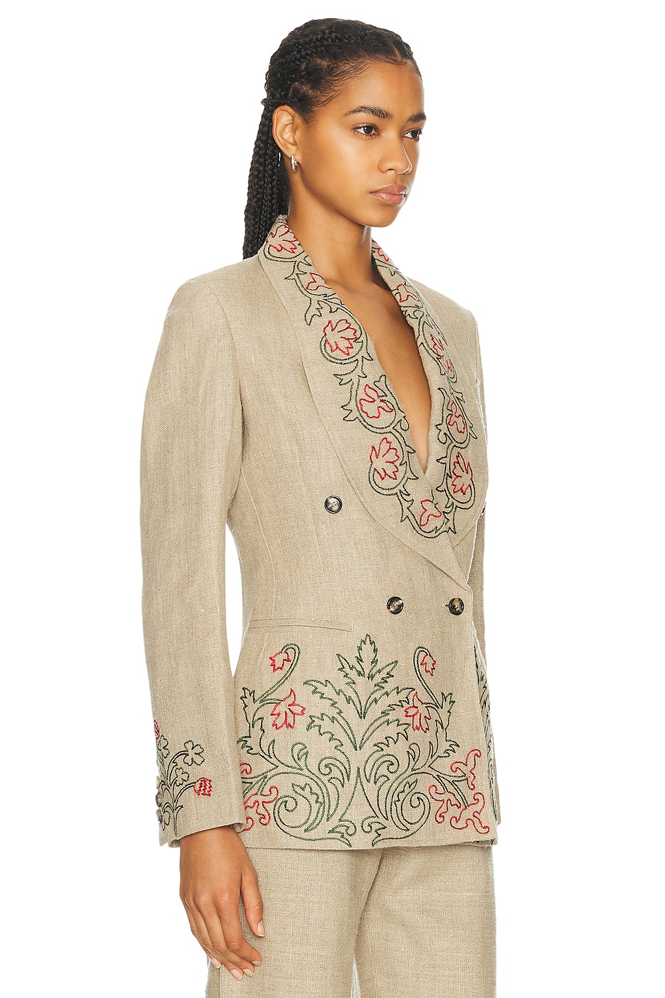 Shop Bode Embroidered Trumpet Flower Suit Jacket In Tan