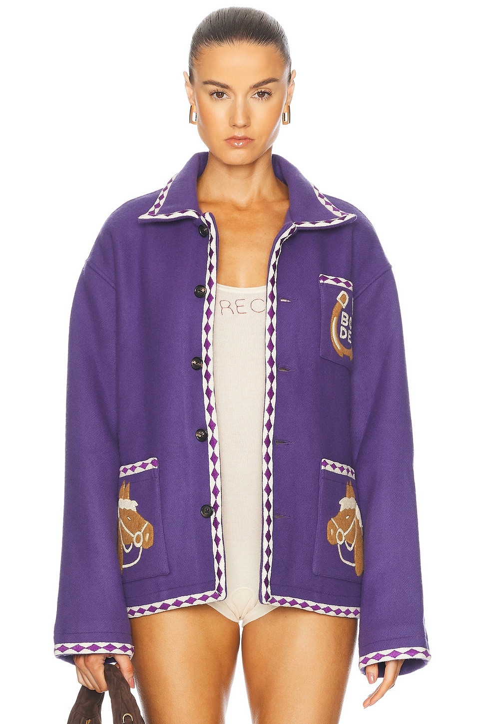 Image 1 of BODE Bronco Applique Jacket in Purple White