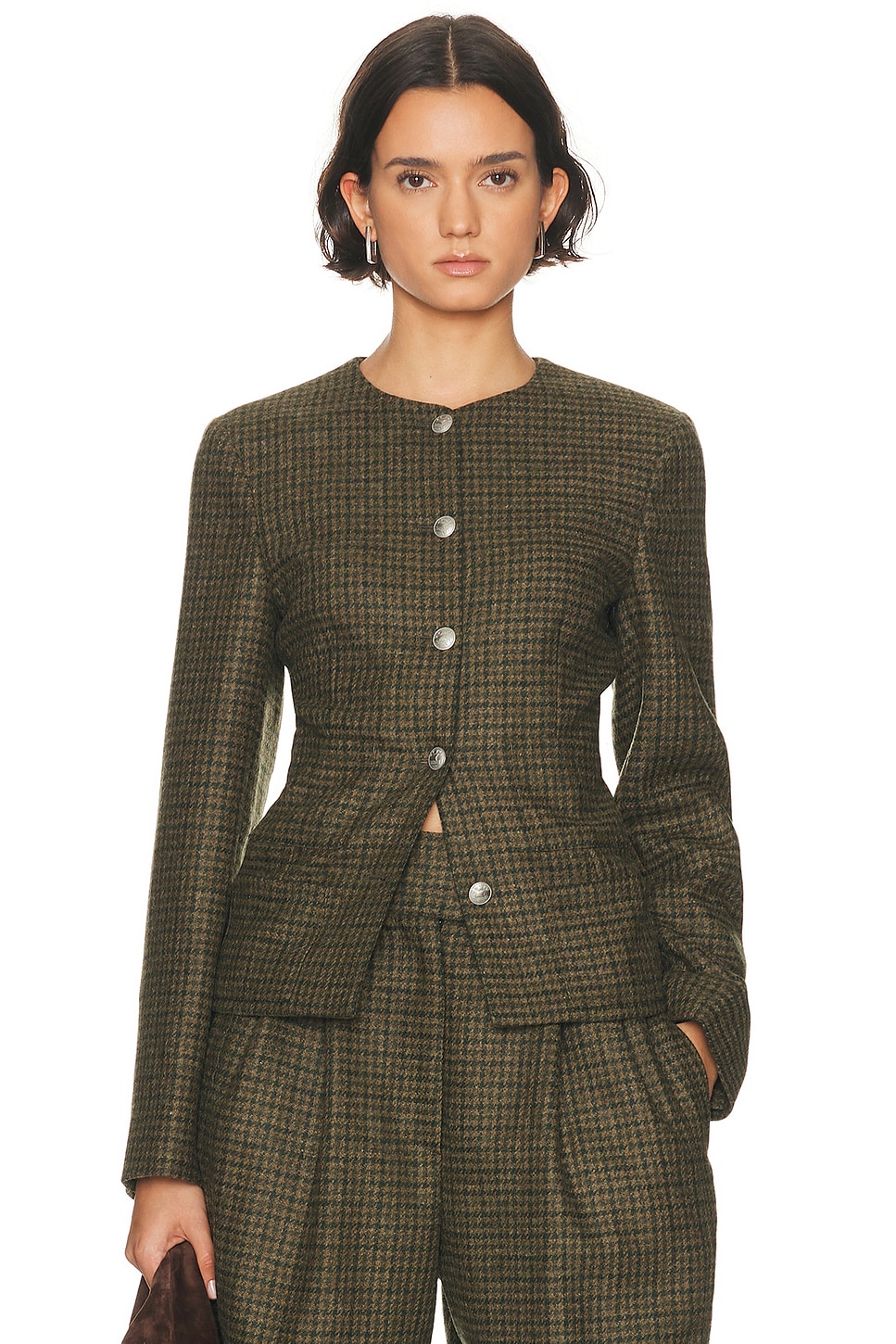 Image 1 of BODE Morris Houndstooth Rice Jacket in Brown & Green