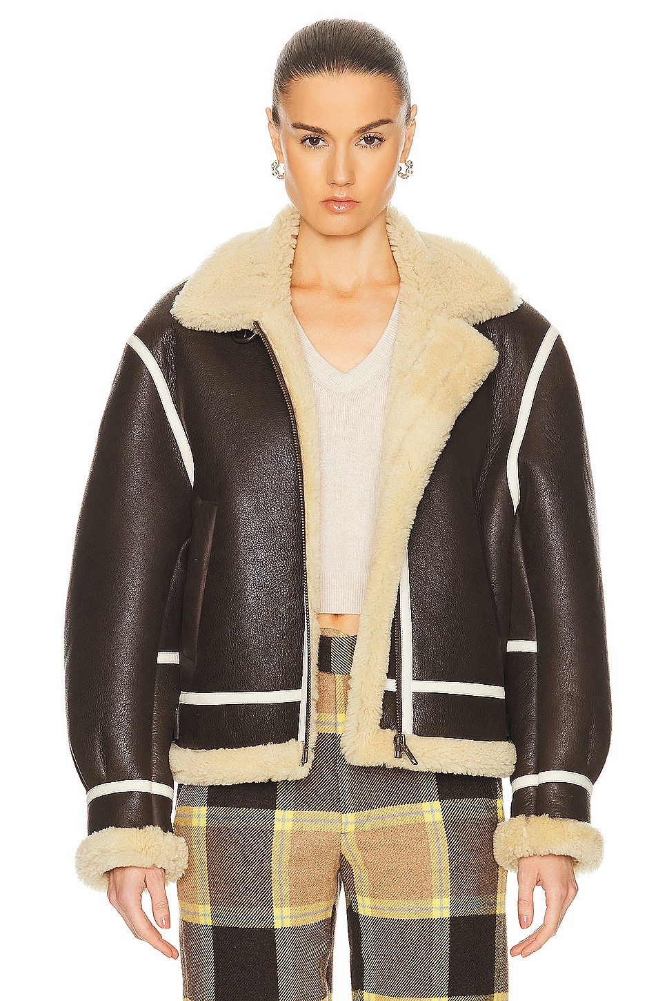 Image 1 of BODE Aviator Shearling Jacket in Brown