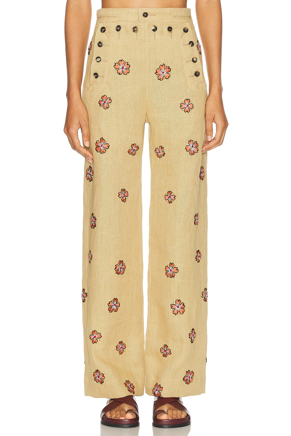 Image 1 of BODE Embroidered Wax Flower Trouser in Tan Multi