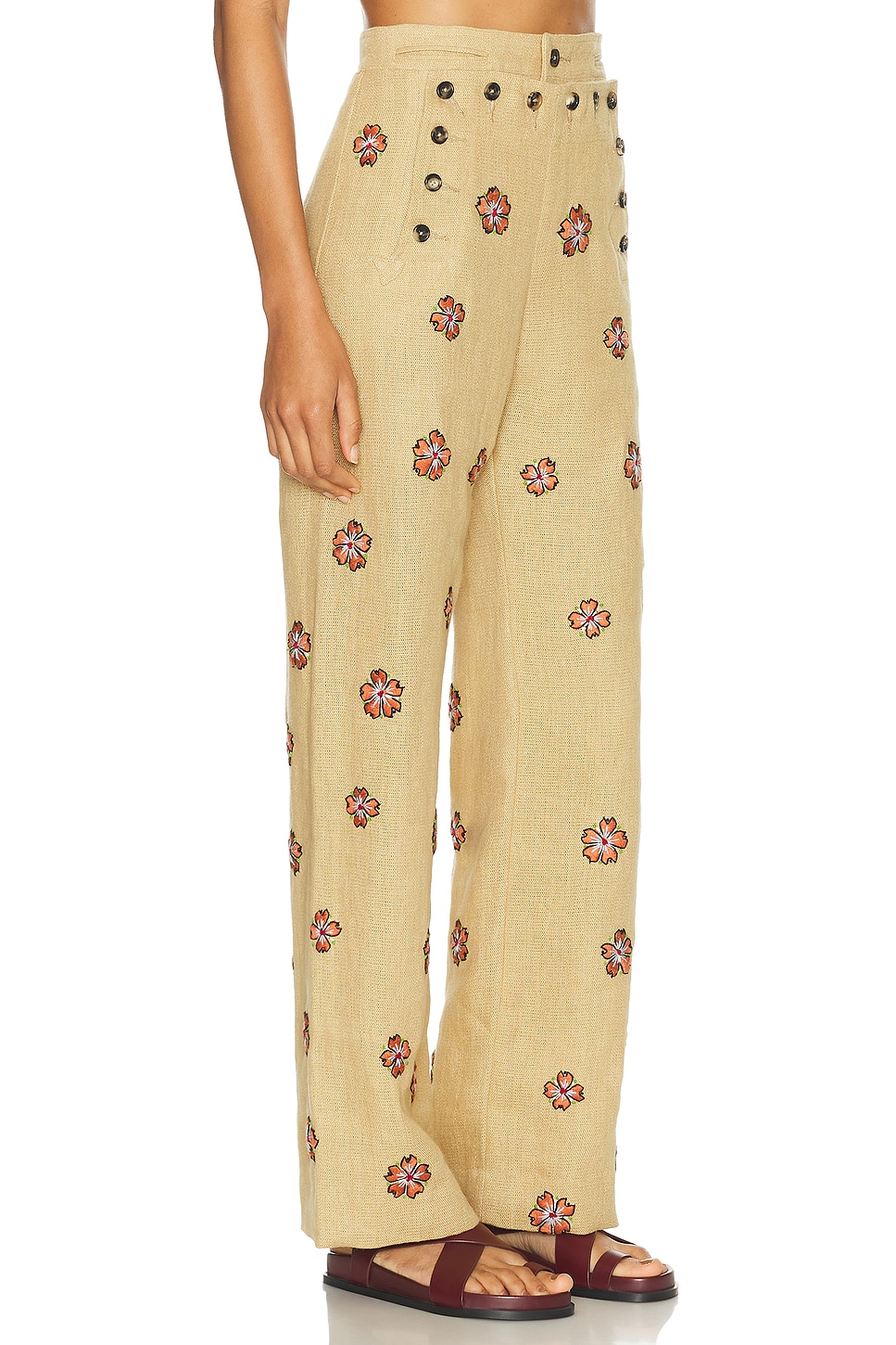 Shop Bode Embroidered Wax Flower Trouser In Tan Multi
