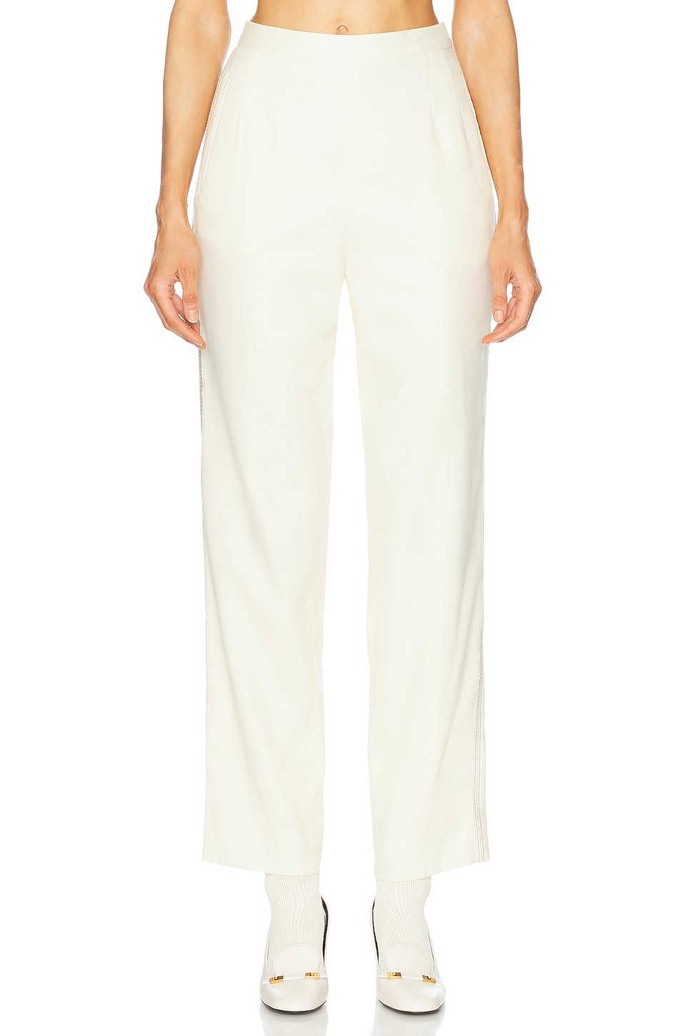 Mohair Hall Tuxedo Trouser in Ivory