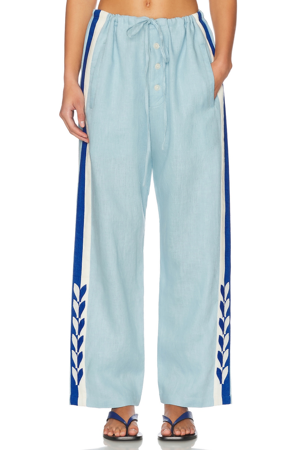 Shop Bode Seedling Stripe Pajama Pant In Blue White