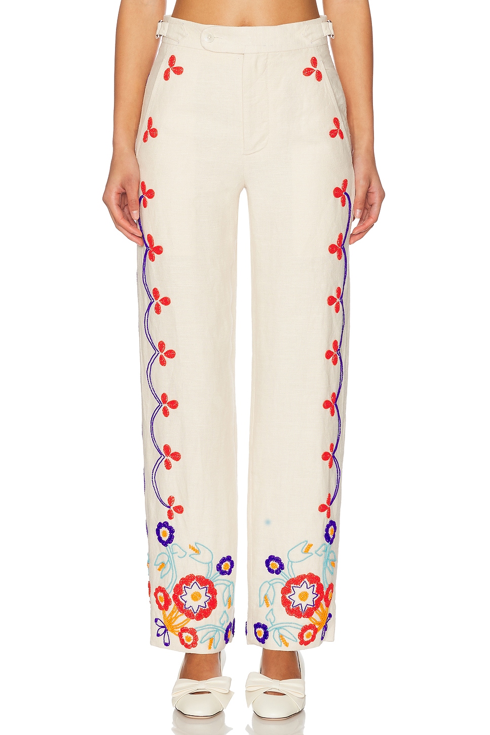 Beaded Garden Party Trouser in Cream